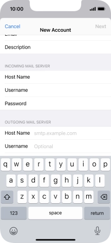 Press Host Name and key in the name of your email provider's outgoing server.