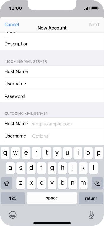 Press Host Name and key in the name of your email provider's outgoing server.