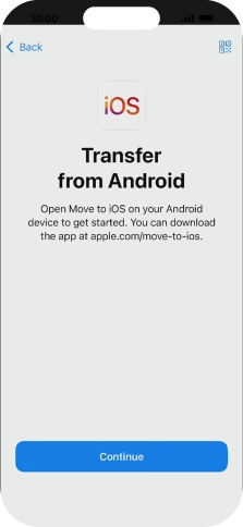 To transfer content to your phone, you need to install the app 'Move to iOS' on the Android phone. When the app is installed, press Continue.