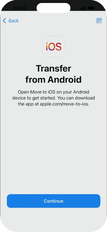 To transfer content to your phone, you need to install the app 'Move to iOS' on the Android phone. When the app is installed, press Continue.