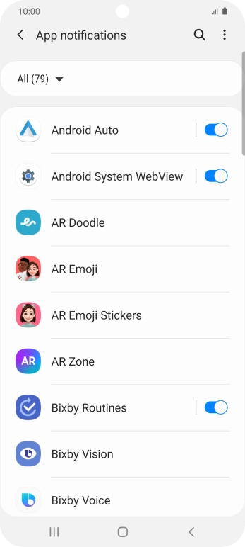 Press the indicators next to the required apps to turn the function on or off. Press the indicators next to the required apps to turn the function on or off.