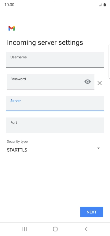 Press the field below 'Port' and key in 143. Press the field below 'Port' and key in 143.