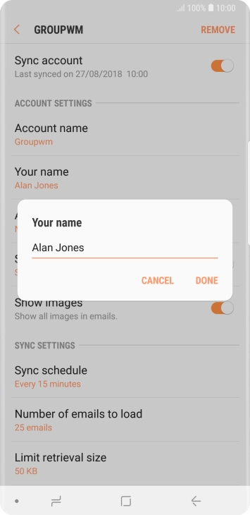 Key in the required sender name and press DONE. Key in the required sender name and press DONE.
