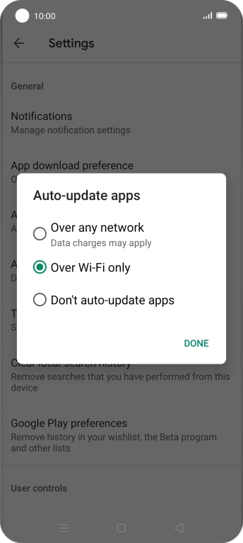 To turn on automatic update of apps using mobile network, press Over any network. To turn on automatic update of apps using mobile network, press Over any network.