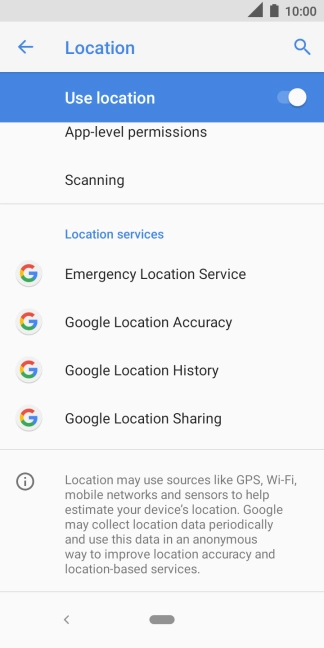 Press Google Location Accuracy. Press Google Location Accuracy.
