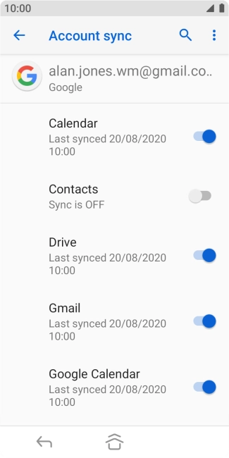 Press the indicator next to 'Contacts' to copy contacts.