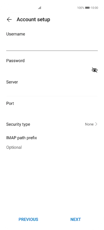 Press the field below 'Server' and key in the name of your email provider's incoming server. Press the field below 'Server' and key in the name of your email provider's incoming server.