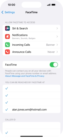 Press the indicator next to 'FaceTime' to turn the function on or off.