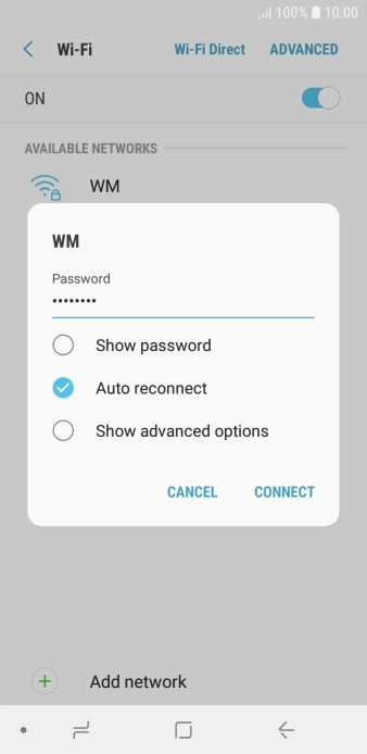Key in the password for the WiFi network and press CONNECT.