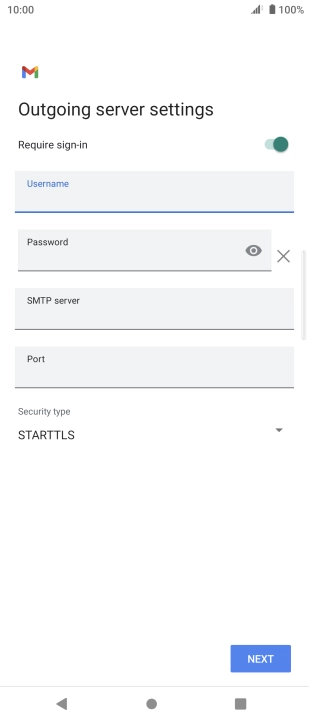 Press the field below 'Password' and key in the password of your email provider's outgoing server. Press the field below 'Password' and key in the password of your email provider's outgoing server.