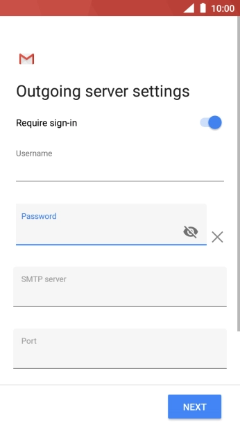 Press the field below 'SMTP server' and key in the name of your email provider's outgoing server. Press the field below 'SMTP server' and key in the name of your email provider's outgoing server.