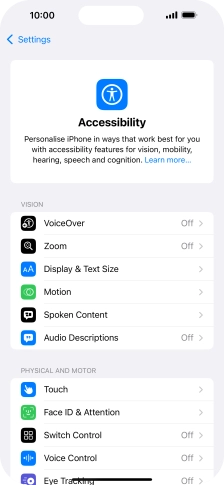 Press the required category below 'VISION' and follow the instructions on the screen to select the required settings.