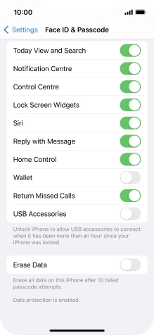 Press the indicator next to 'Erase Data' to turn the function on or off.