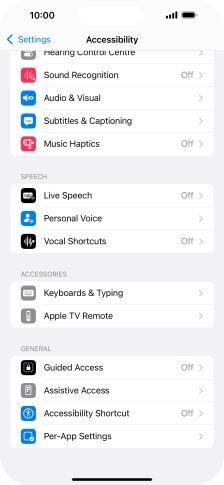 Press the required category below 'SPEECH' and follow the instructions on the screen to select the required settings.