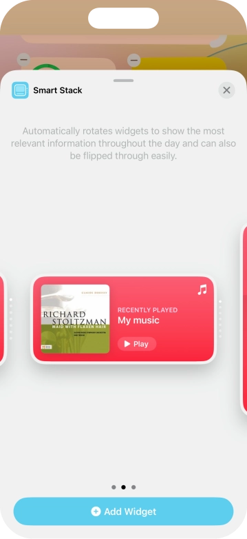 Slide your finger right or left on the screen to select the required widget size. Slide your finger right or left on the screen to select the required widget size.