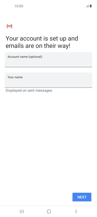 Press the field below 'Account name (optional)' and key in the required name. Press the field below 'Account name (optional)' and key in the required name.