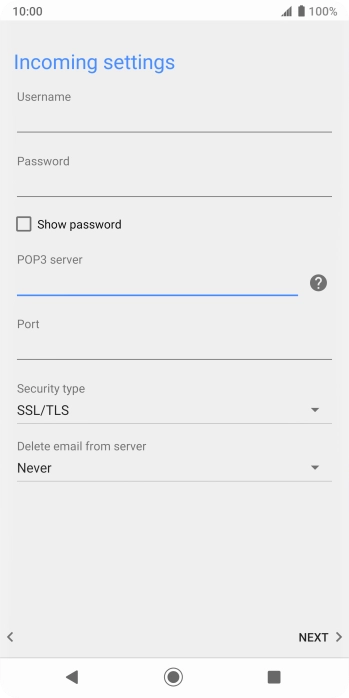 Press the field below 'Port' and key in 110. Press the field below 'Port' and key in 110.