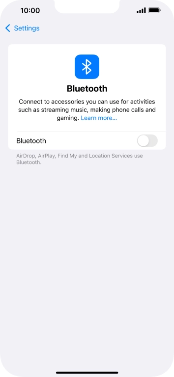 Press the indicator next to 'Bluetooth' to turn on the function.