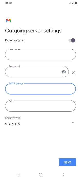 Press the field below 'Port' and key in 25. Press the field below 'Port' and key in 25.
