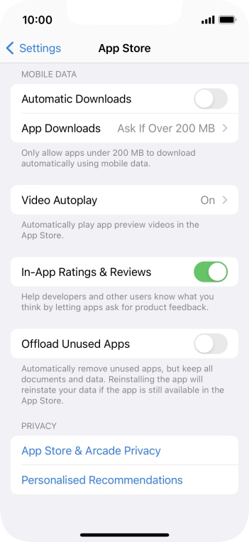 Press the indicator next to 'Offload Unused Apps' to turn the function on or off.