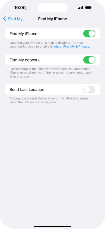 Press the indicator next to 'Find My network' to turn the function on or off. If you turn on the function, you need to follow the instructions on the screen to finish the activation.