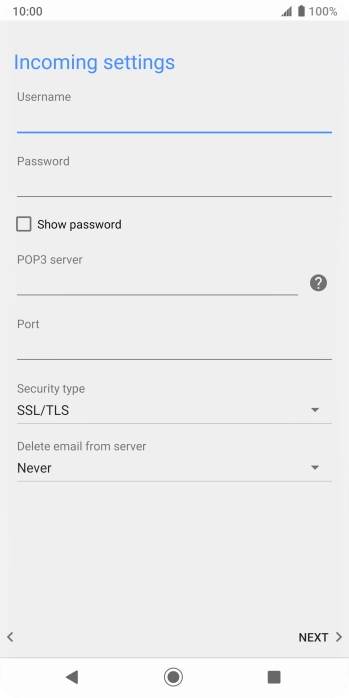 Press the field below 'POP3 server' and key in the name of your email provider's incoming server. Press the field below 'POP3 server' and key in the name of your email provider's incoming server.