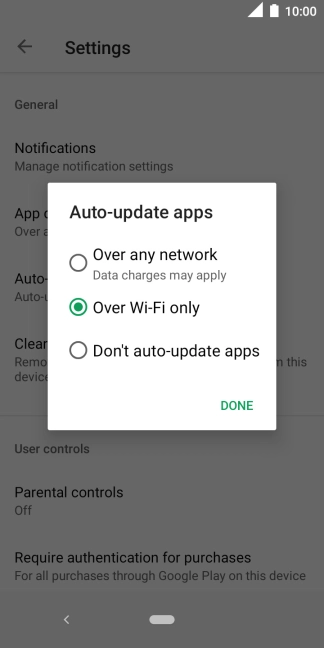 To turn on automatic update of apps using mobile network, press Over any network. To turn on automatic update of apps using mobile network, press Over any network.