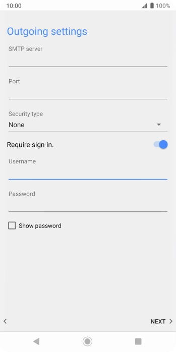 Press the field below 'Password' and key in the password of your email provider's outgoing server. Press the field below 'Password' and key in the password of your email provider's outgoing server.
