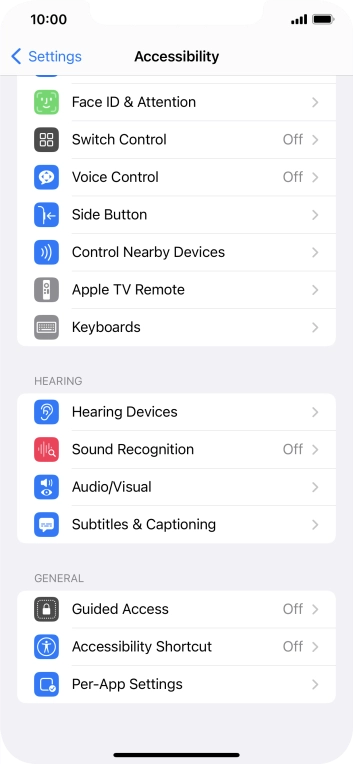 Press the required category below 'HEARING' and follow the instructions on the screen to select the required settings.