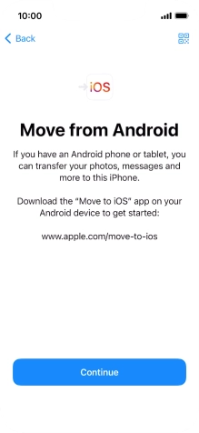 To transfer content to your phone, you need to install the app 'Move to iOS' on the Android phone. When the app is installed, press Continue.