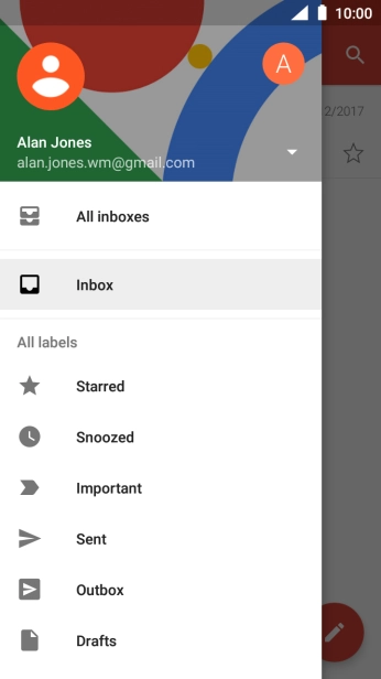 Press the required email account. Press the required email account.