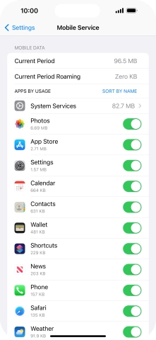 Press the indicators next to the required applications to turn the function on or off.