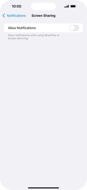 Press the indicator next to 'Allow Notifications' to turn the function on or off. Press the indicator next to 'Allow Notifications' to turn the function on or off.