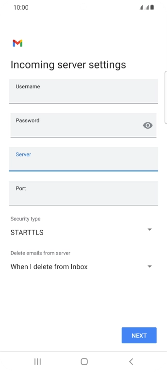 Press the field below 'Port' and key in 110. Press the field below 'Port' and key in 110.