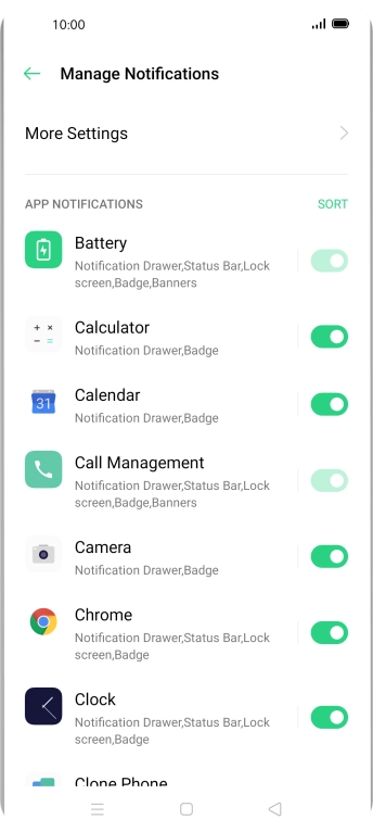Press the indicators next to the required apps to turn the function on or off. Press the indicators next to the required apps to turn the function on or off.