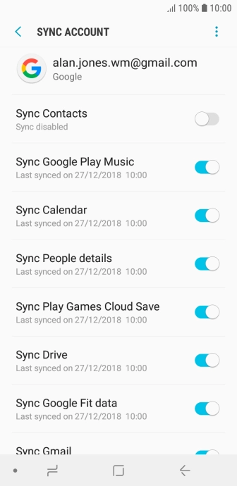Press the indicator next to 'Sync Contacts' to turn on the function.
