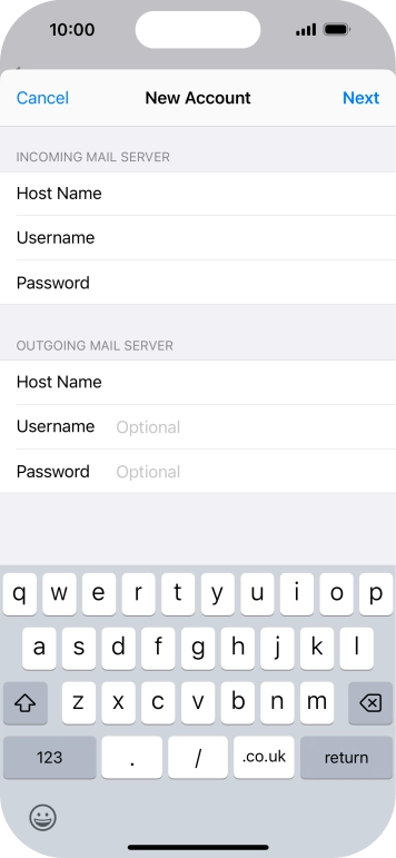 Press Username and key in the username for your email account. Press Username and key in the username for your email account.