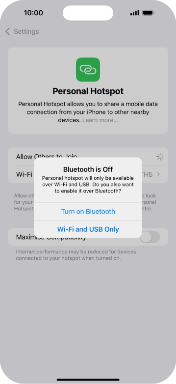 If WiFi is turned on, press Wi-Fi and USB Only.