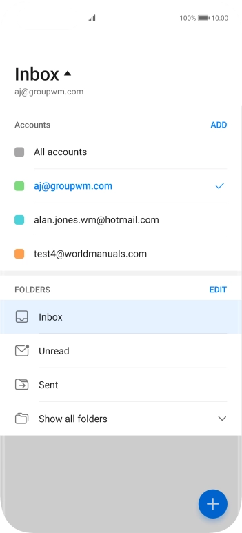 Press the required email account. Press the required email account.