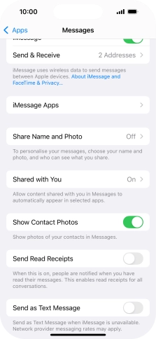 Press the indicator next to 'Send as Text Message' to turn the function on or off.