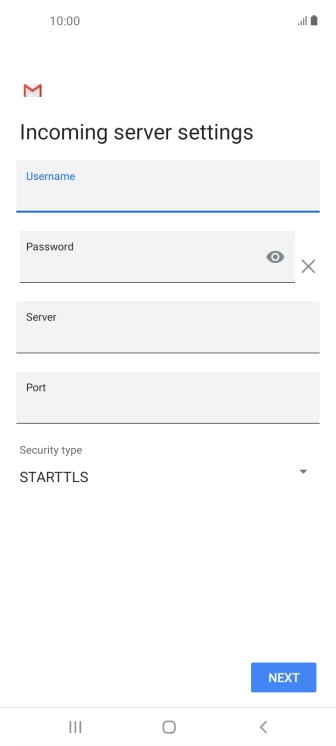 Press the field below 'Server' and key in the name of your email provider's incoming server. Press the field below 'Server' and key in the name of your email provider's incoming server.