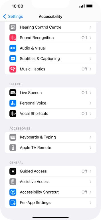 Press the required category below 'ACCESSORIES' and follow the instructions on the screen to select the required settings.