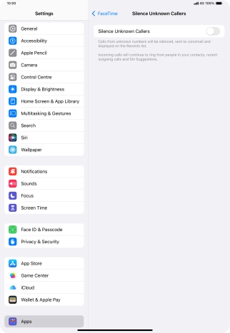 Press the indicator next to 'Silence Unknown Callers' to turn the function on or off.