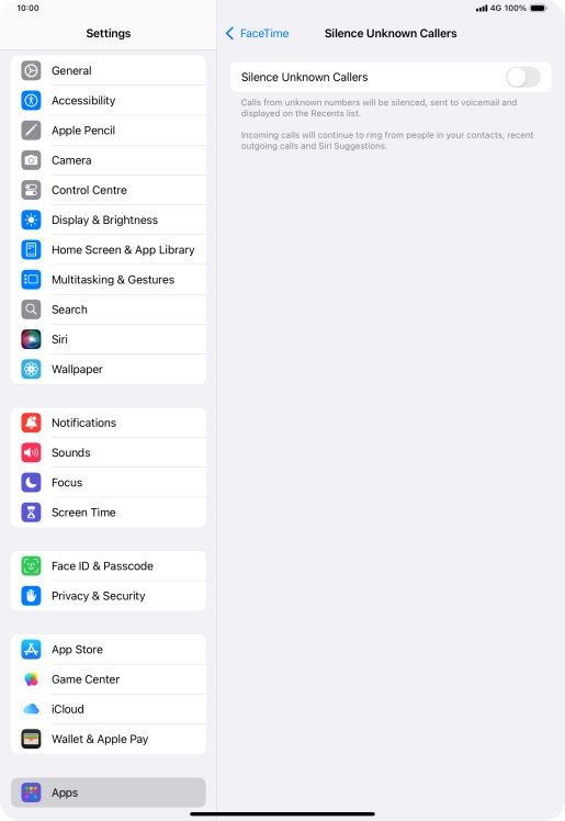 Press the indicator next to 'Silence Unknown Callers' to turn the function on or off. Press the indicator next to 'Silence Unknown Callers' to turn the function on or off.