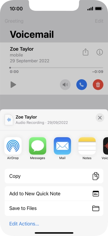 Press the required setting and follow the instructions on the screen to share or save the message.