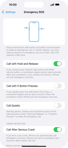 Press the indicator next to 'Call After Serious Crash' to turn on the function.