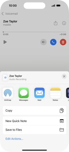Press the required setting and follow the instructions on the screen to share or save the message.
