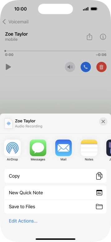 Press the required setting and follow the instructions on the screen to share or save the message.