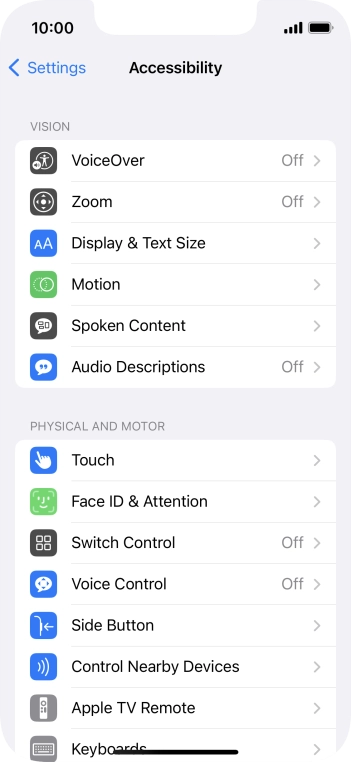 Press the required category below 'VISION' and follow the instructions on the screen to select the required settings.