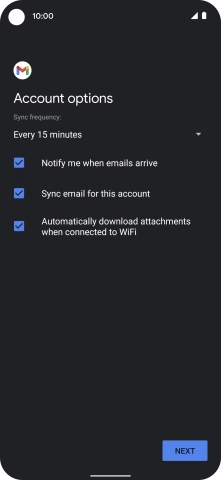 If this screen is displayed, you email account has been recognised and set up automatically. Follow the instructions on the screen to key in more information and finish setting up your phone.